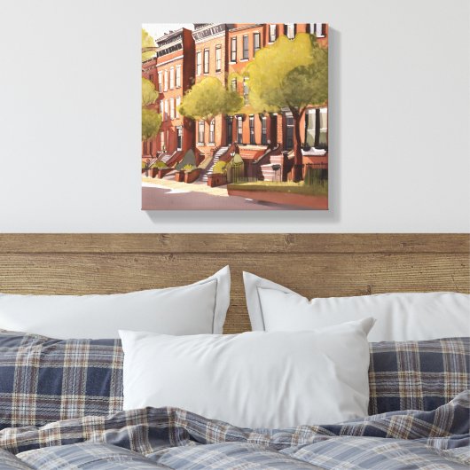 Boston Brownstones | Beacon Street Waterverf Canvas Afdruk (Insitu (Slaapkamer))