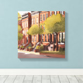 Boston Brownstones | Beacon Street Waterverf Canvas Afdruk (Insitu (Houten vloer))