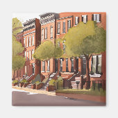 Boston Brownstones | Beacon Street Waterverf Magneet (Voorkant)