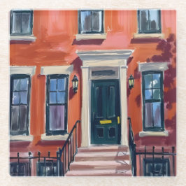 Boston Brownstones Massachusetts Aquarel Glazen Onderzetter