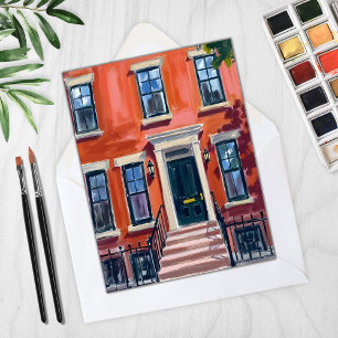 Boston Brownstones Massachusetts Aquarel Kaart