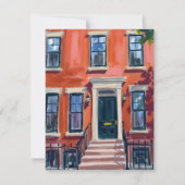 Boston Brownstones Massachusetts Aquarel Kaart (Voorkant)