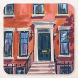 Boston Brownstones Massachusetts Aquarel Kartonnen Onderzetters