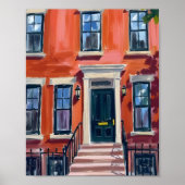 Boston Brownstones Massachusetts Aquarel Kunst Poster (Voorkant)