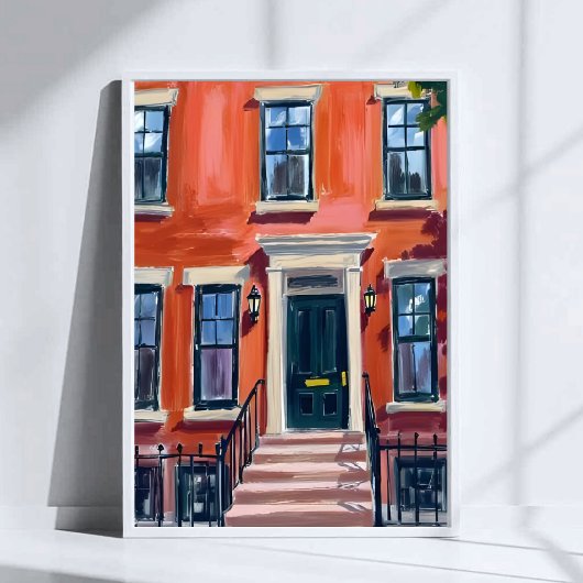 Boston Brownstones Massachusetts Aquarel Kunst Poster