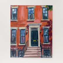 Boston Brownstones Massachusetts Aquarel