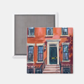 Boston Brownstones Massachusetts Aquarel Magneet (Voorkant / Achterkant)