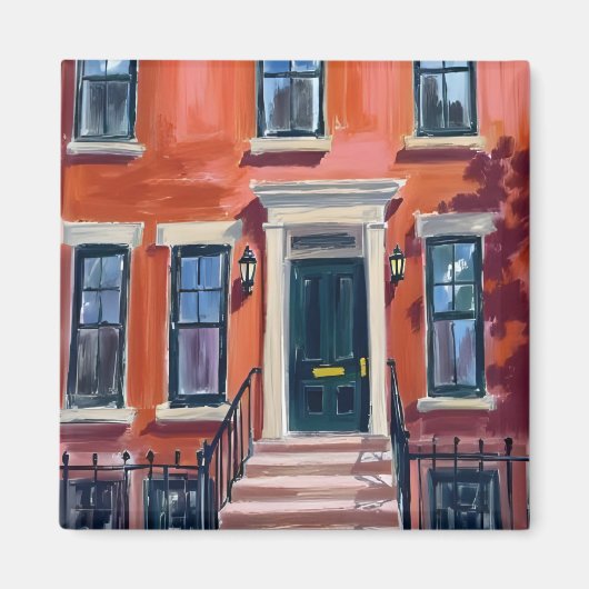 Boston Brownstones Massachusetts Aquarel Magneet (Voorkant)