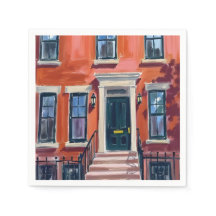 Boston Brownstones Massachusetts Aquarel
