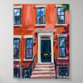 Boston Brownstones Massachusetts Watercolor Art Poster (Voorkant)