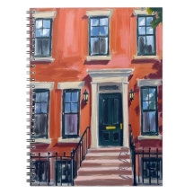 Boston Brownstones Massachusetts Watercolor
