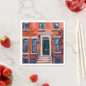 Boston Brownstones Massachusetts Watercolor Servet (Insitu)