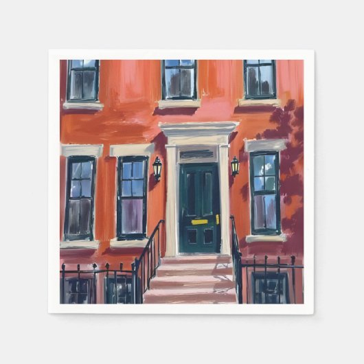 Boston Brownstones Massachusetts Watercolor Servet (Voorkant)