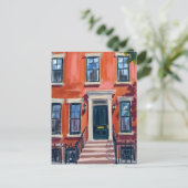 Boston Brownstones Massachusetts Waterverf Briefkaart (Staand voorkant)