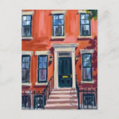 Boston Brownstones Massachusetts Waterverf Briefkaart (Voorkant)