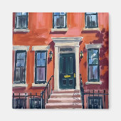 Boston Brownstones Massachusetts Waterverf Magneet (Voorkant)