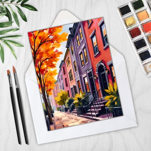 Boston Brownstones Watercolor Massachusetts Kaart