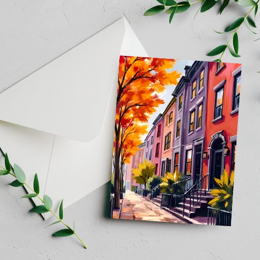 Boston Brownstones Waterverf Massachusetts Briefkaart