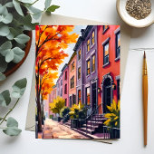 Boston Brownstones Waterverf Massachusetts Briefkaart