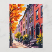 Boston Brownstones Waterverf Massachusetts Briefkaart (Voorkant)