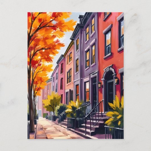 Boston Brownstones Waterverf Massachusetts Briefkaart (Voorkant)