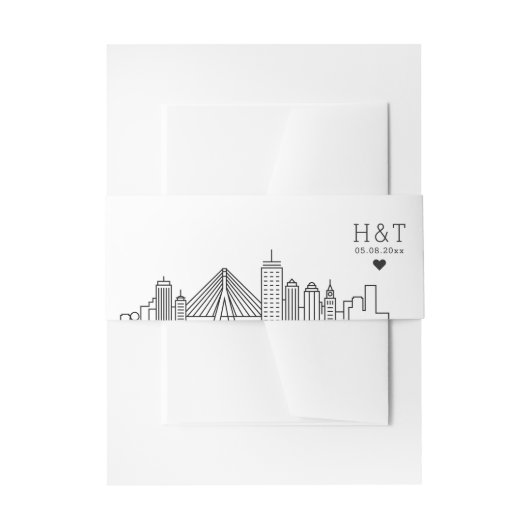 Boston bruiloft | Gestileerde skyline monogram Uitnodigingen Wikkel (Voorkant Voorbeeld)