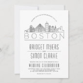 Boston bruiloft | Gestileerde Skyline uitnodiging (Voorkant)