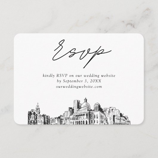 Boston bruiloft minimalistische schets RSVP Informatiekaartje (Voorkant)