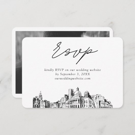 Boston bruiloft minimalistische schets RSVP Informatiekaartje (Voorkant / Achterkant)