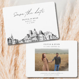 Boston Bruiloft Modern Save the Date Kaart