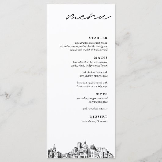 Boston bruiloft receptie diner menu (Voorkant)