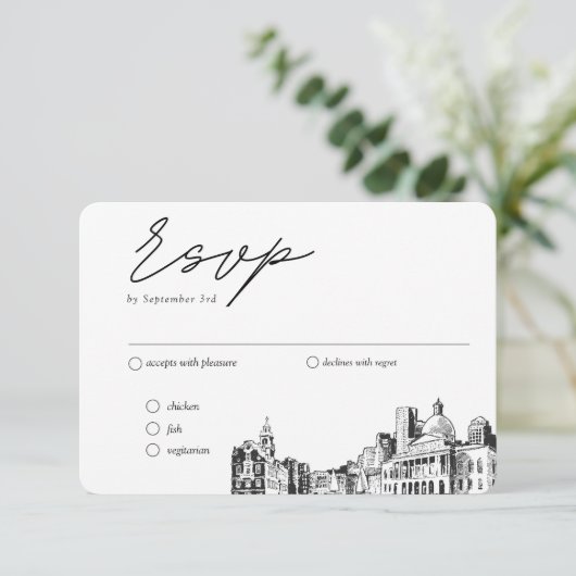 Boston Bruiloft Traditionele RSVP Maaltijd Optie Informatiekaartje (Staand voorkant)
