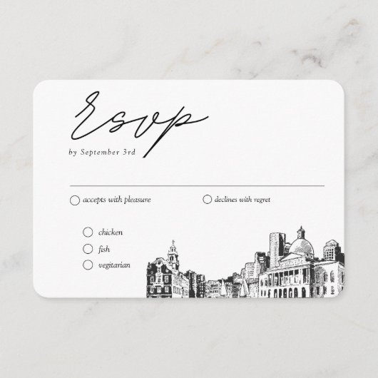 Boston Bruiloft Traditionele RSVP Maaltijd Optie Informatiekaartje (Voorkant)