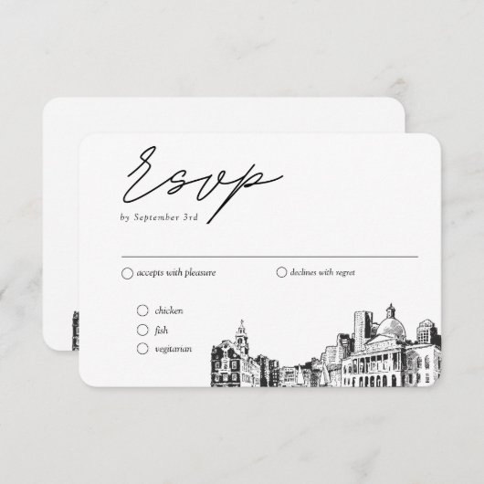 Boston Bruiloft Traditionele RSVP Maaltijd Optie Informatiekaartje (Voorkant / Achterkant)