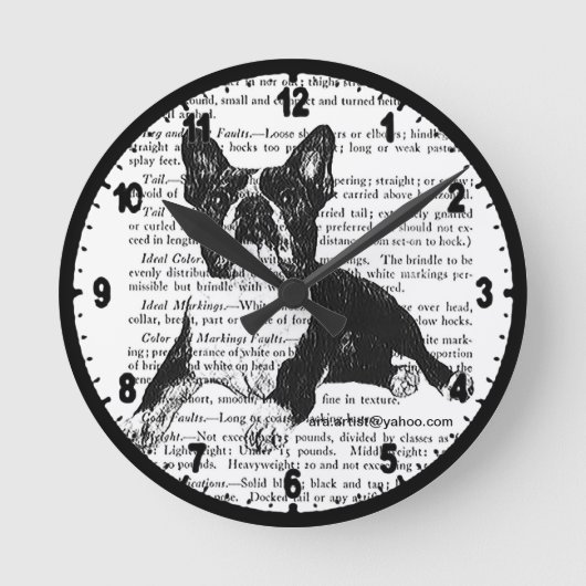 BOSTON BULL TERRIER WALL CLOCK ARA ARTIST RONDE KLOK (Voorkant)