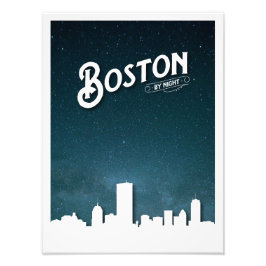 Boston by Night Skyline - Boston, Massachusetts, U Foto Afdruk