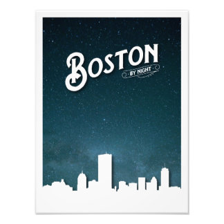 Boston by Night Skyline - Boston, Massachusetts, U Foto Afdruk