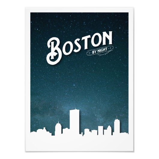 Boston by Night Skyline - Boston, Massachusetts, U Foto Afdruk (Voorkant)
