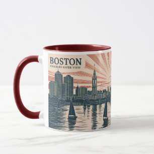 Boston Charles River Zeilboten Skyline Kunst Vinta Mok