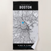 Boston City Map + je aangepaste locatie Strandlaken (Voorkant)