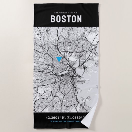 Boston City Map + je aangepaste locatie Strandlaken (Voorkant)