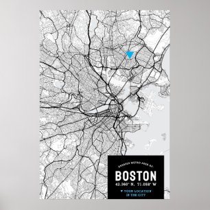 Boston City Map met je locatie Poster