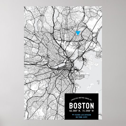 Boston City Map met je locatie Poster (Voorkant)