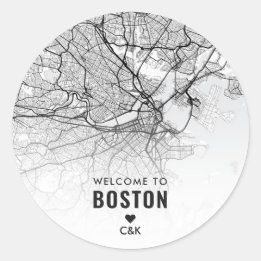 Boston City Map | Welkom bruiloft Ronde Sticker