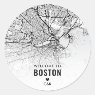Boston City Map   Welkom bruiloft Ronde Sticker
