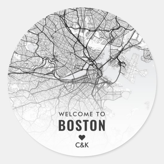 Boston City Map | Welkom bruiloft Ronde Sticker (Voorkant)