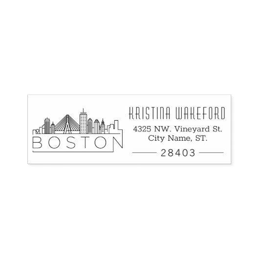 Boston City Skyline | Aangepast adres Zelfinktende Stempel (Design)
