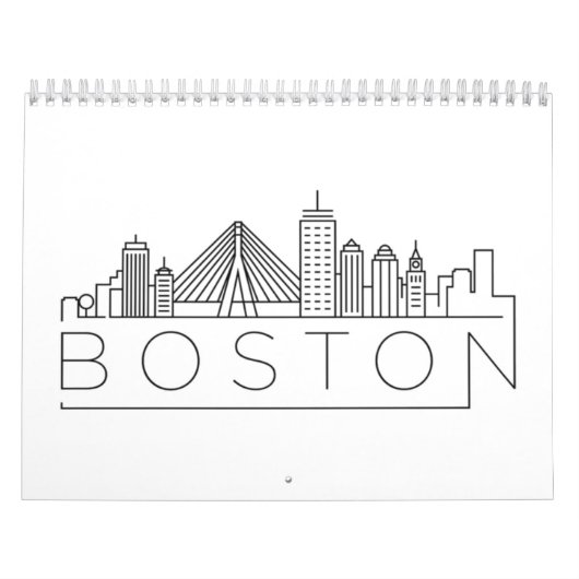 Boston City Skyline, Boston kaart Kalender (Hoes)