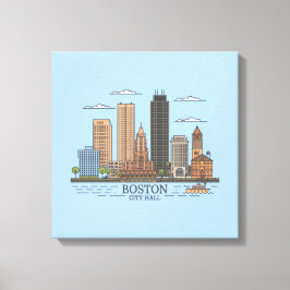 Boston City Skyline, Boston kaart skyline Canvas Afdruk