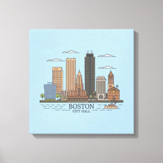 Boston City Skyline, Boston kaart skyline Canvas Afdruk (Voorkant)